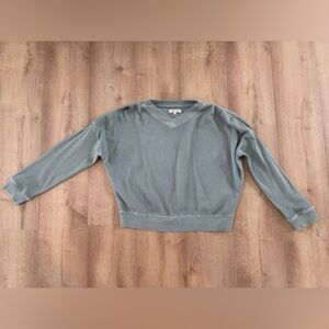 Madewell Waffle Knit V-Neck Long Sleeve Top in Sage Green